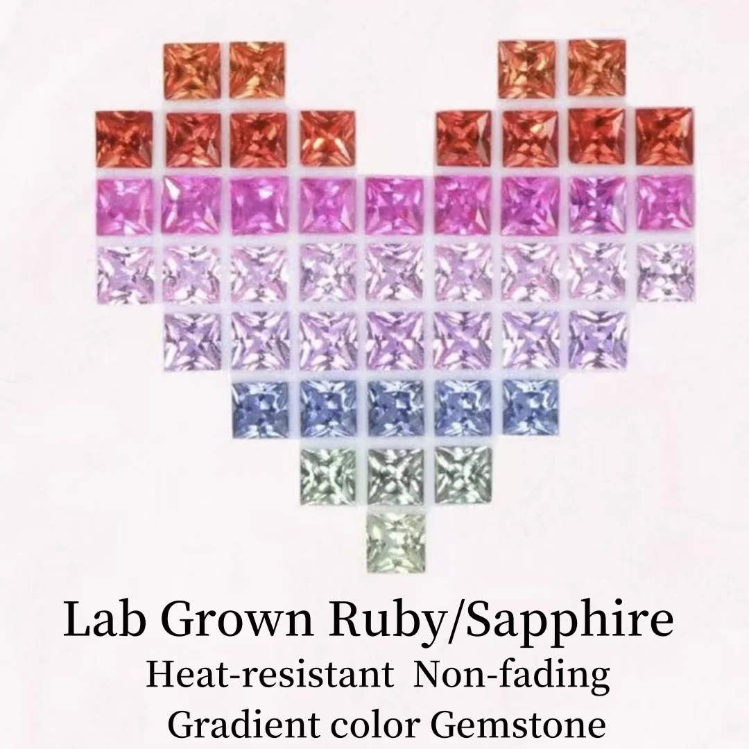 

Lab Grown Ruby/Sapphire Prinecess shape 3x3mm total 56pcs Loose Gradient color Heat resistant Gemstone AAAAA 3x3mm for Jewelry