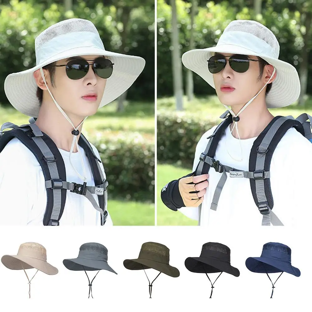 Large brimmed hat for men's outdoor sunshade and sunscreen hat, summer mountaineering fisherman hat N7W5