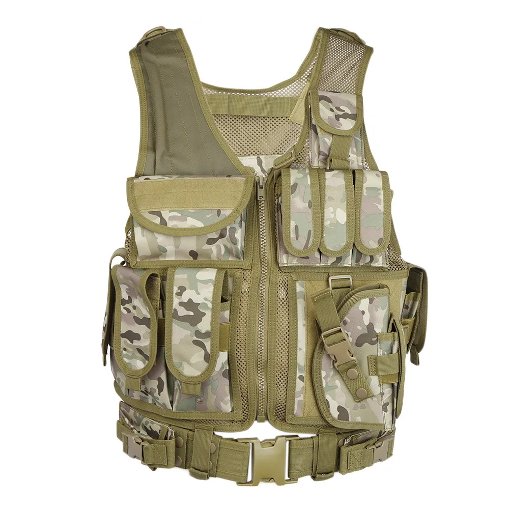 Men Military Tactical Vest Paintball Camouflage Molle Hunting Vest Assault Shooting Hunting Plate Carrier With Holster