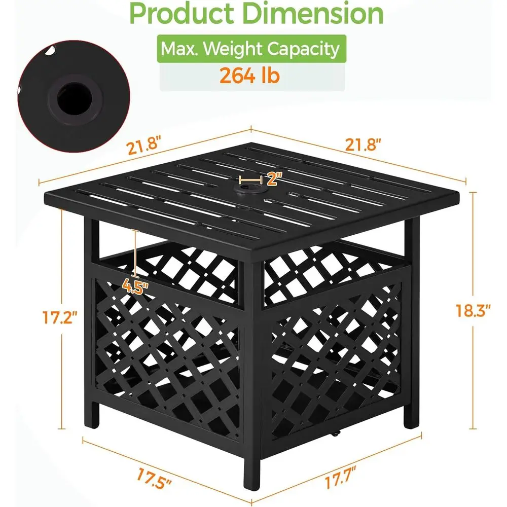 Patio Table with Umbrella Hole, Outdoor Metal Side Table or Deck | Metal Coee End Table or Garden, Pool, Patio and Deck, eaturin view 3