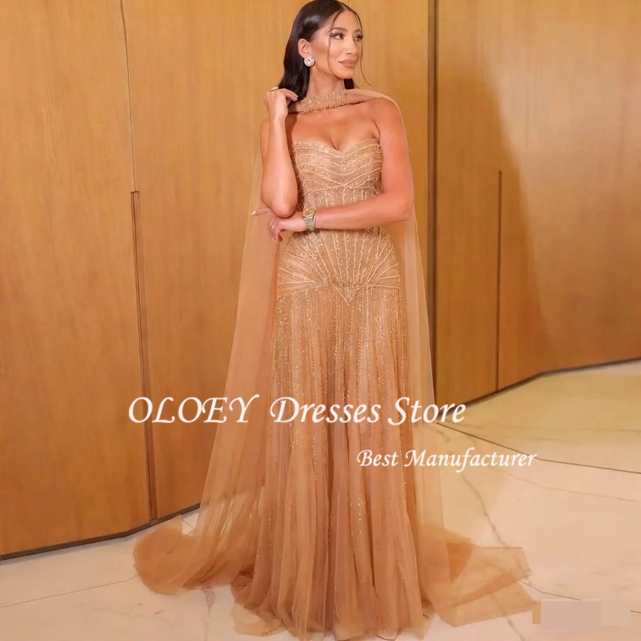 OLOEY Customised Evening Dress Elegant Beading Lace Sweetheart Scarf Party Gown Sleeveless Mermaid Floor-Length Party Dress فس