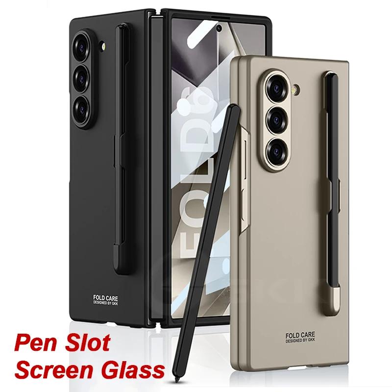 Shockproof Armor Pen Holder Case For Samsung Galaxy Z Fold 6 Outer Screen Glass Protective Matte Cover For Galaxy Z Fold 6 Case