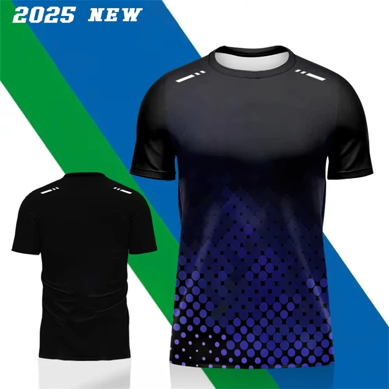 Men Sports Short Sleeve T-Shirt Quick Dry High Elastic Black Blue Gradient Dot Print Breathable Slim Training Top