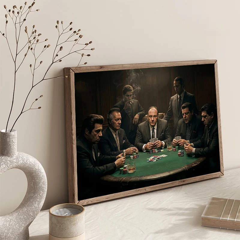 The Sopranos Wall Art, Famous Actors Gangsters  Play Poker Poster Print, Mafia Decor, Movie Canvas Painitng Home Decor Gift Idea
