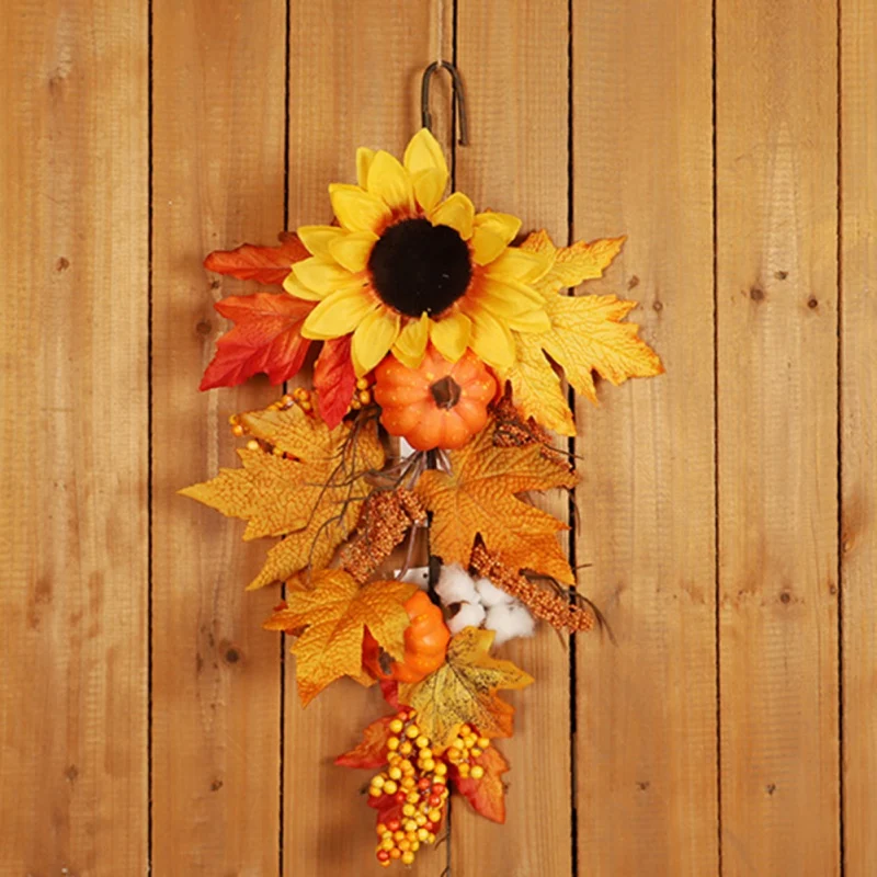 Artificial Flower Wall Hanging Decorations Sunflower Pumpkin Maple Down Tree Harvest Festival Home Decoration