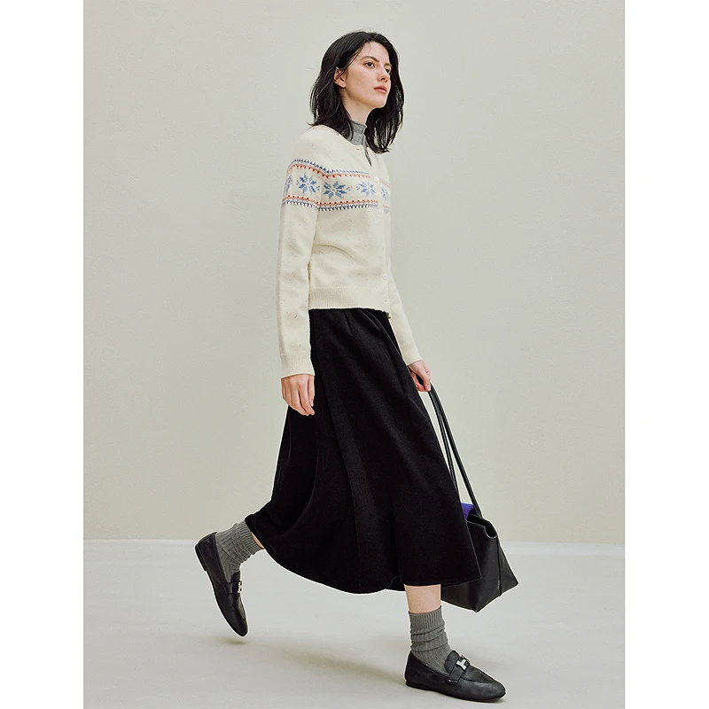 Inman Women's 2025 Autumn New Loose Midi A-Line Skirt - Retro Ruched Brushed Corduroy Midi Skirt