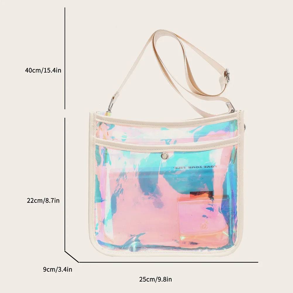 Women Hobo Bag Plastic Laser Transparent Satchel Bags Wide Shoulder Strap Fashion Temperament Versatile for Leisure Travel Work