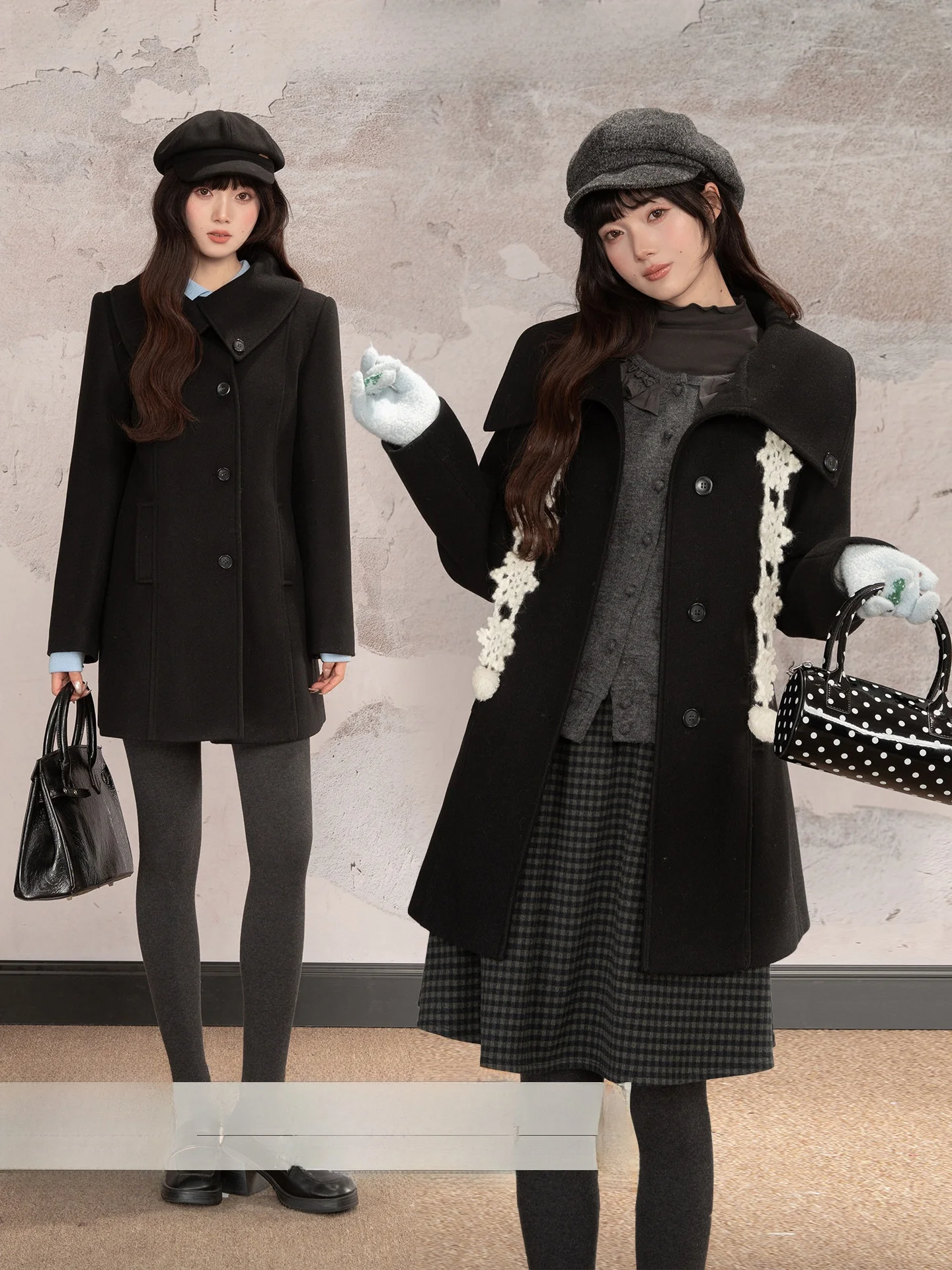 

Loveheynew Thiened Длинное женское пальто с воротником Bla Winter Sli Теплый универсальный свободный крой из полиэстера для колледжа...