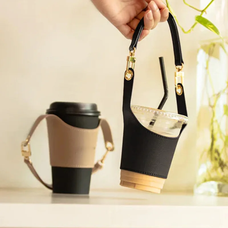 Spot cross-border new leather milk tea cup set hook and loop environmental protection portable beverage cup set coffee cup holde