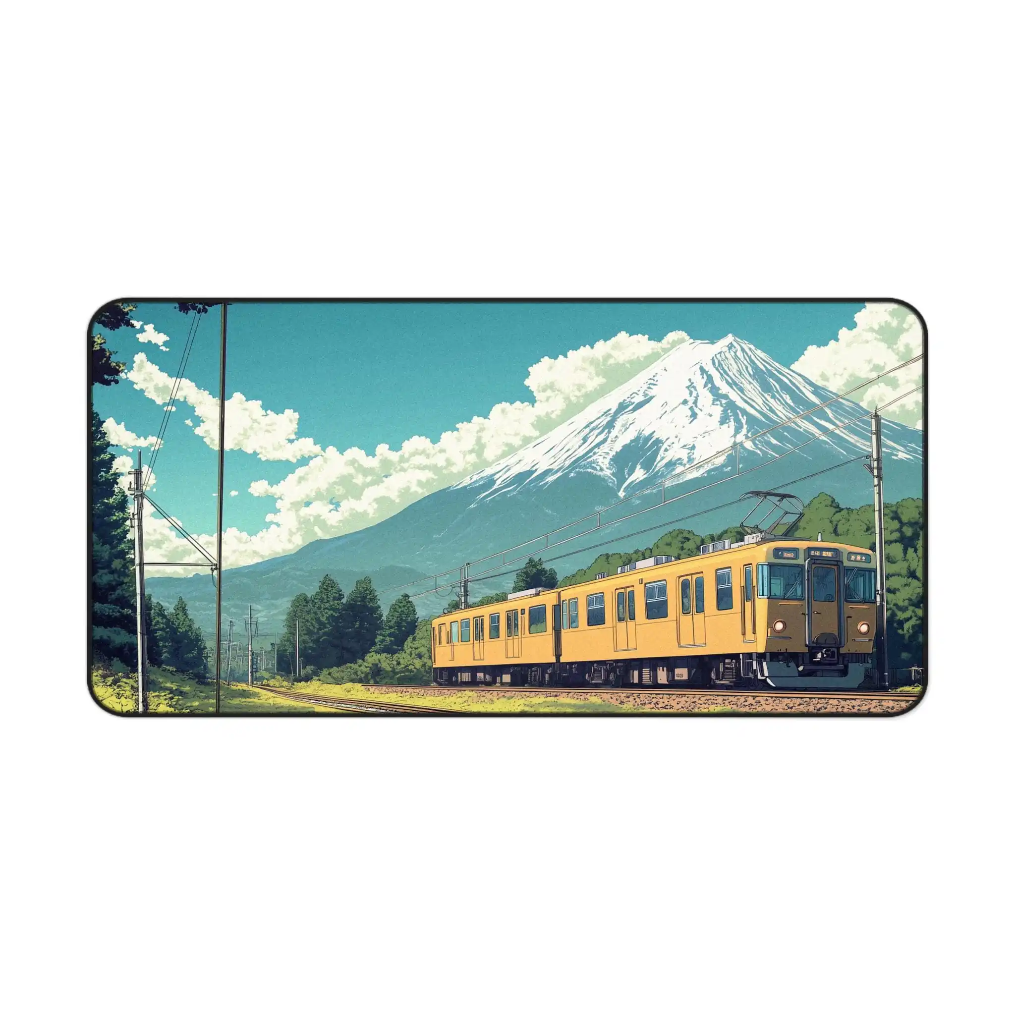 لوحة مكتب Mount Fuji Train Journey Deskmat ذات المناظر الطبيعية اليابانية لألعاب المكتب لوحة ماوس فنية لامعة هدية مثالية للاعبين