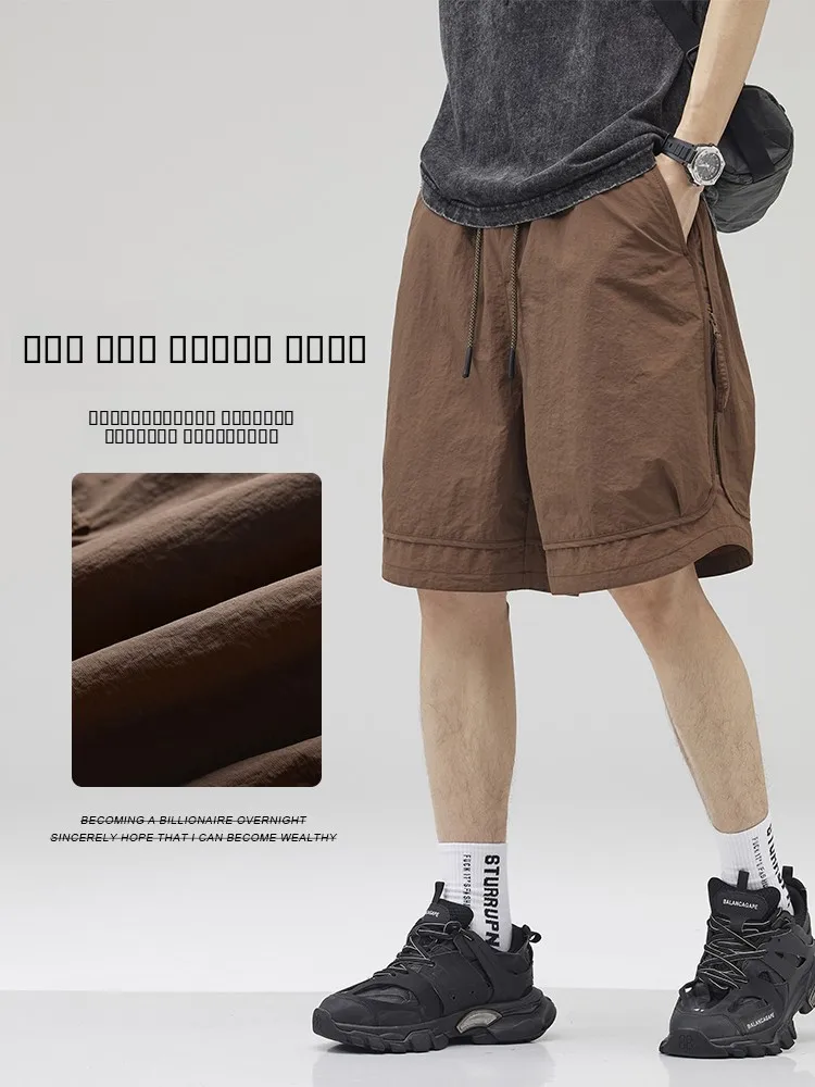 

Qui Dry Ice Silk Men's orts Lightweight Outdoor Workwear Five-Quarter Length Casual Loose Fit Youthful Sle Summer Faion