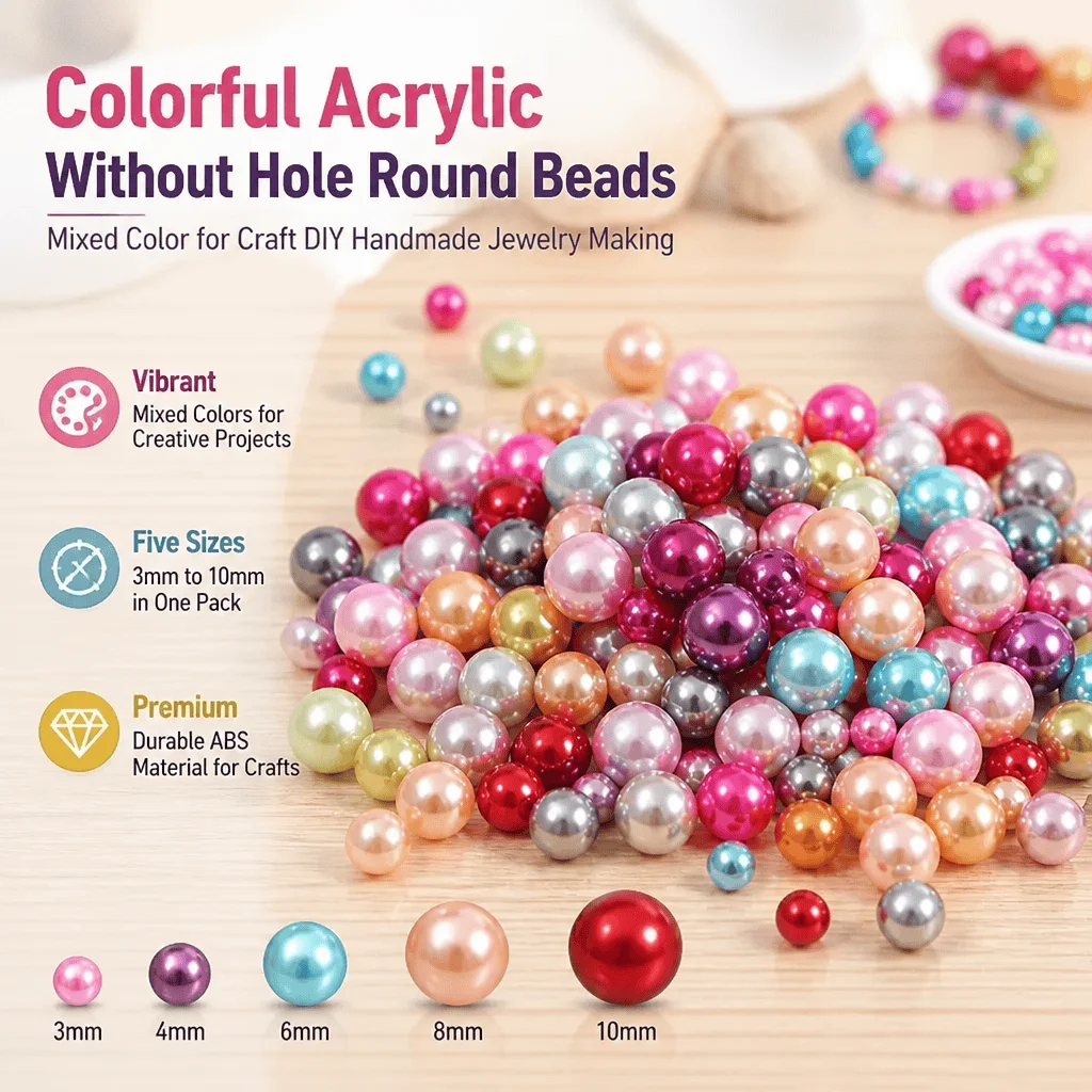 Acrylic Beads Colorful Mixed 5 Sizes DIY Jewelry Making Craft ABS Round Beads Handmade Bracelet Necklace Earring Value Pack