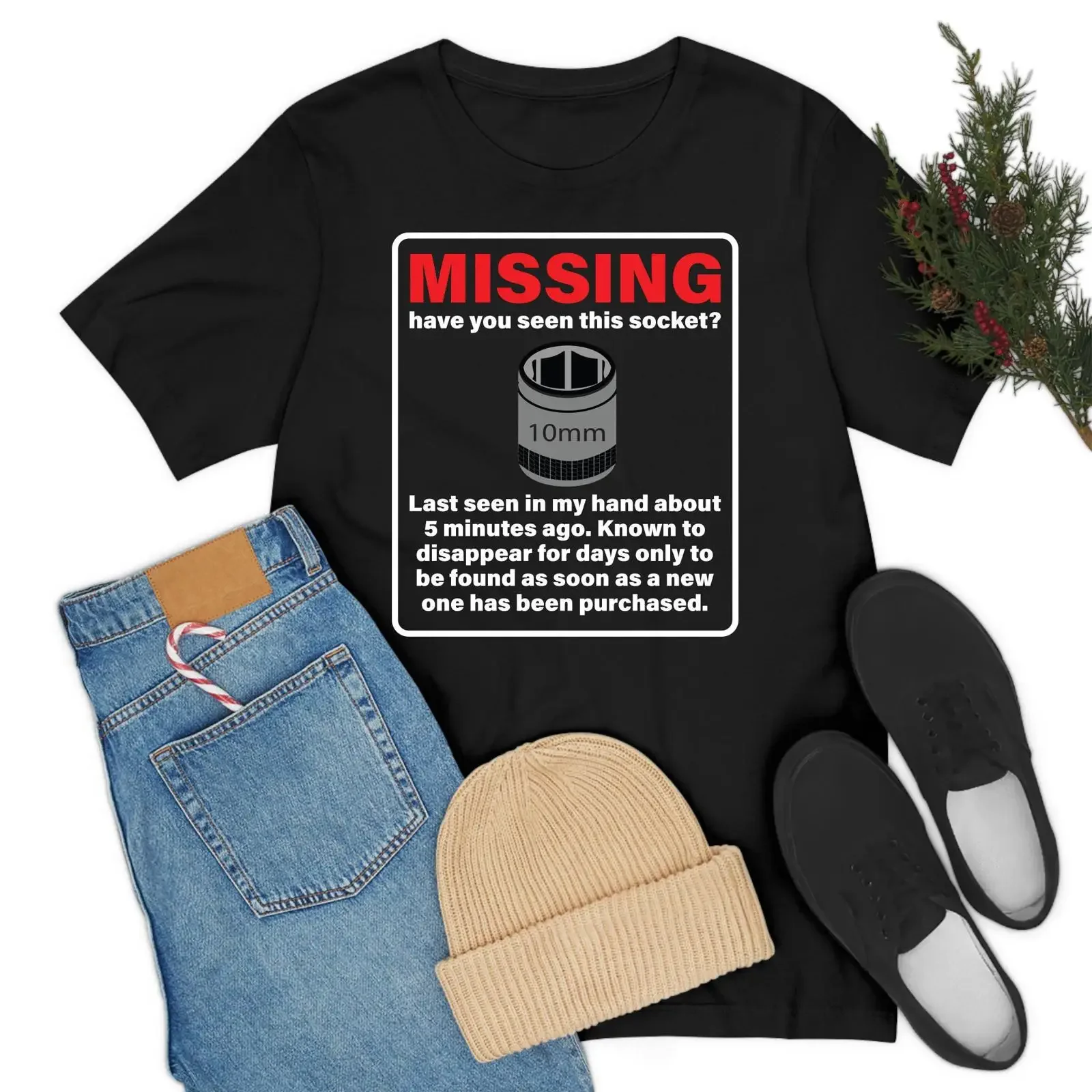 Lustiges „Missing 10mm Socket Mechanic Car Guy Hot Rod Gag“-T-Shirt für Vintage-Washed-Grafiken, vielseitige Mode-Streetwear