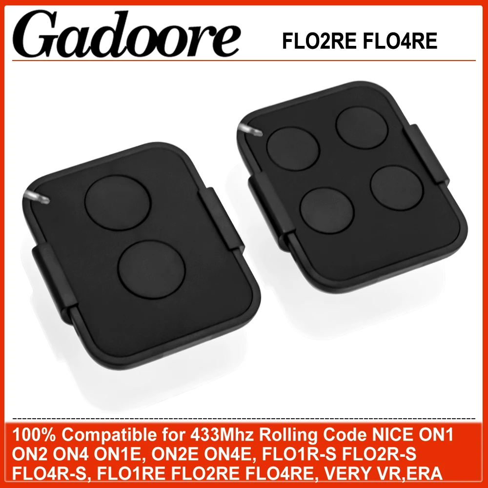 Gadoore FLO2RE FL04RE 433MHz Garage Door Remote FL04RE Compatible for 433Mhz Rolling Code NICE ON2 ON4 ON2E ON4E FLO2R-S FLO4R-S