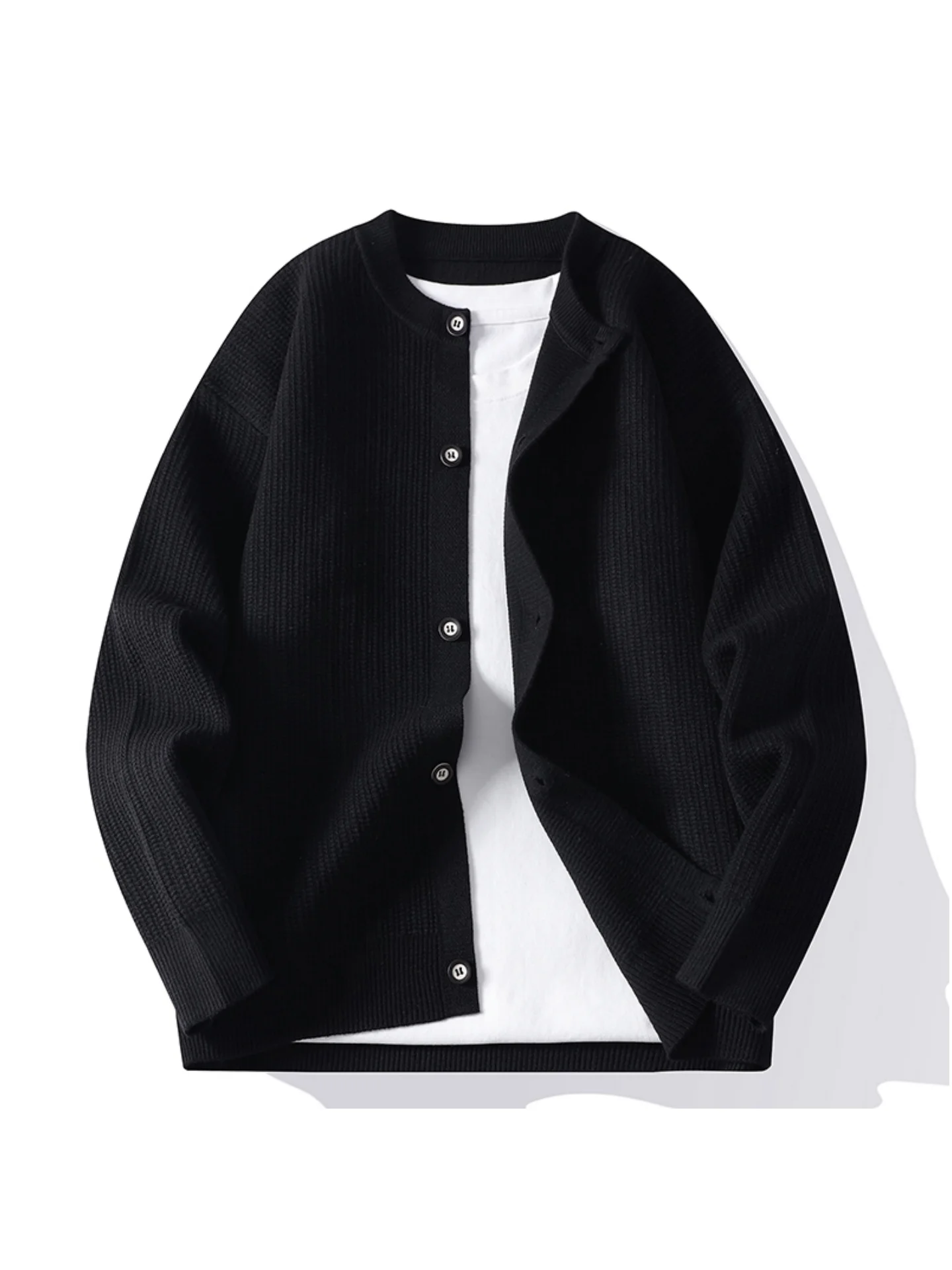 

Высококачественный вязаный кардиган-куртка для мужчин, осенняя новинка, однотонный трикотаж, текстурированная мужская бейсбольная куртка-джерси