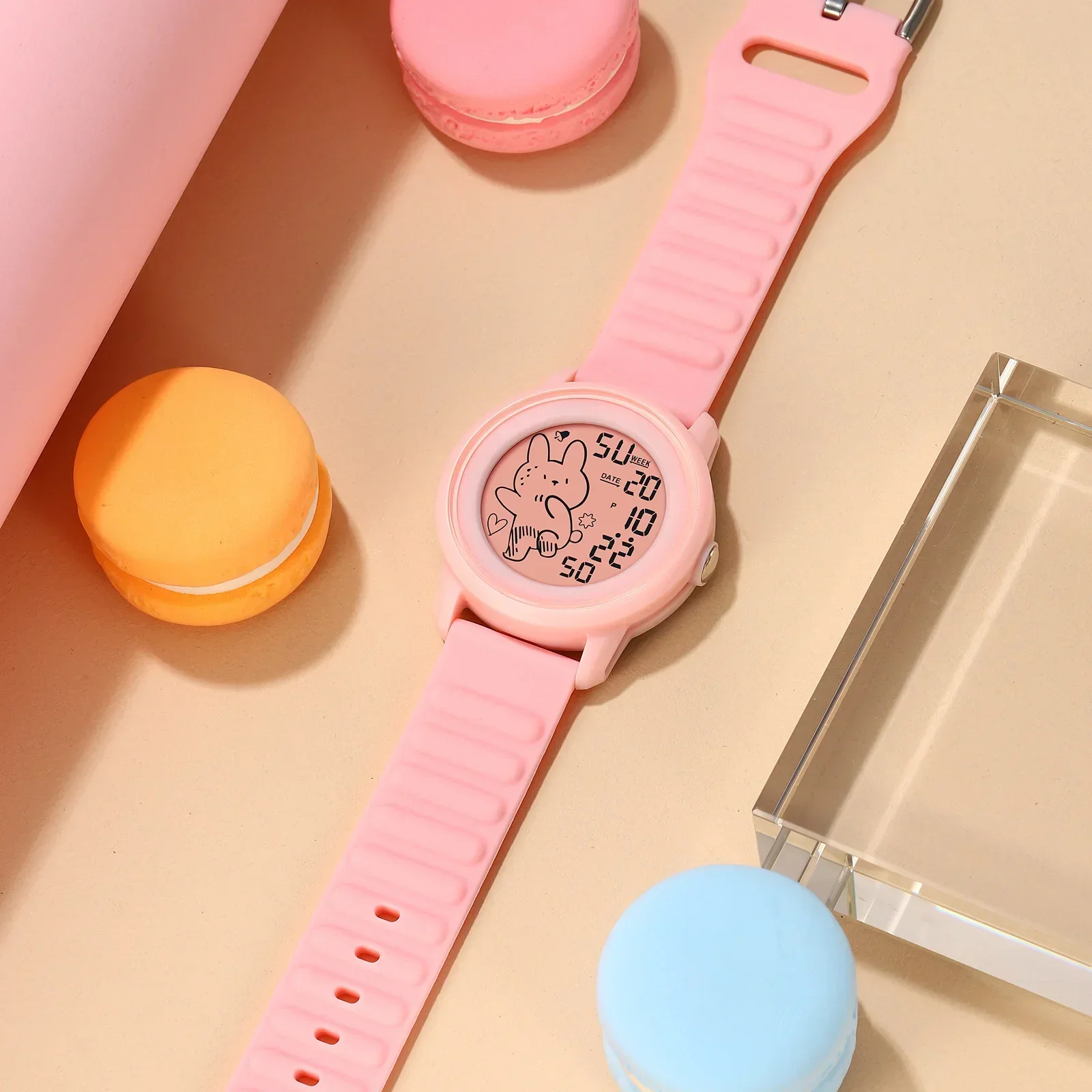 SKMEI Children Boys Girls Back Light Kids Wristwatch Alarm Clock Cute Cartoon Rabbit Pattern Countdown Sport Digital Watches