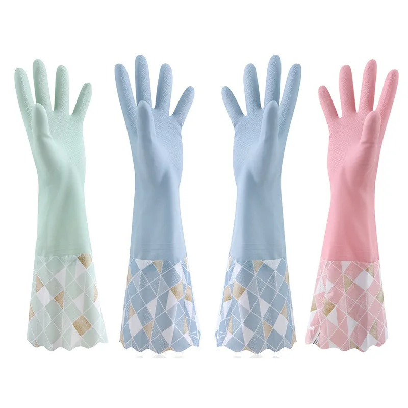 1 Pair Winter Rubber Gloves Elastic Thickening Household Cleaning  Washing Gloves