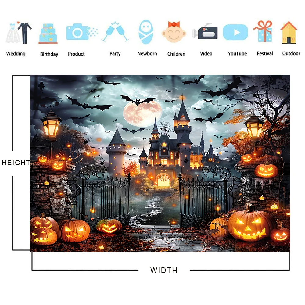 Bonvvie Halloween Photography Backdrop Spooky Moon Night Pumpkin Lantern Horror Party Decoration Background Photo Studio Props