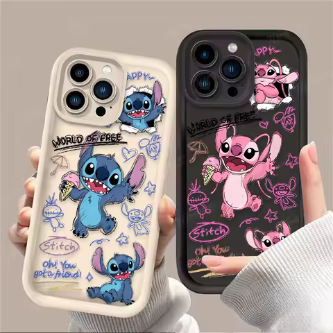 Disney Stitch Graffiti Phone Case For iPhone 16 16E 15 14 13 12 11 Pro Max X XS X S Max XR SE 2020 SE4 7 8 Shockproof Back Cover