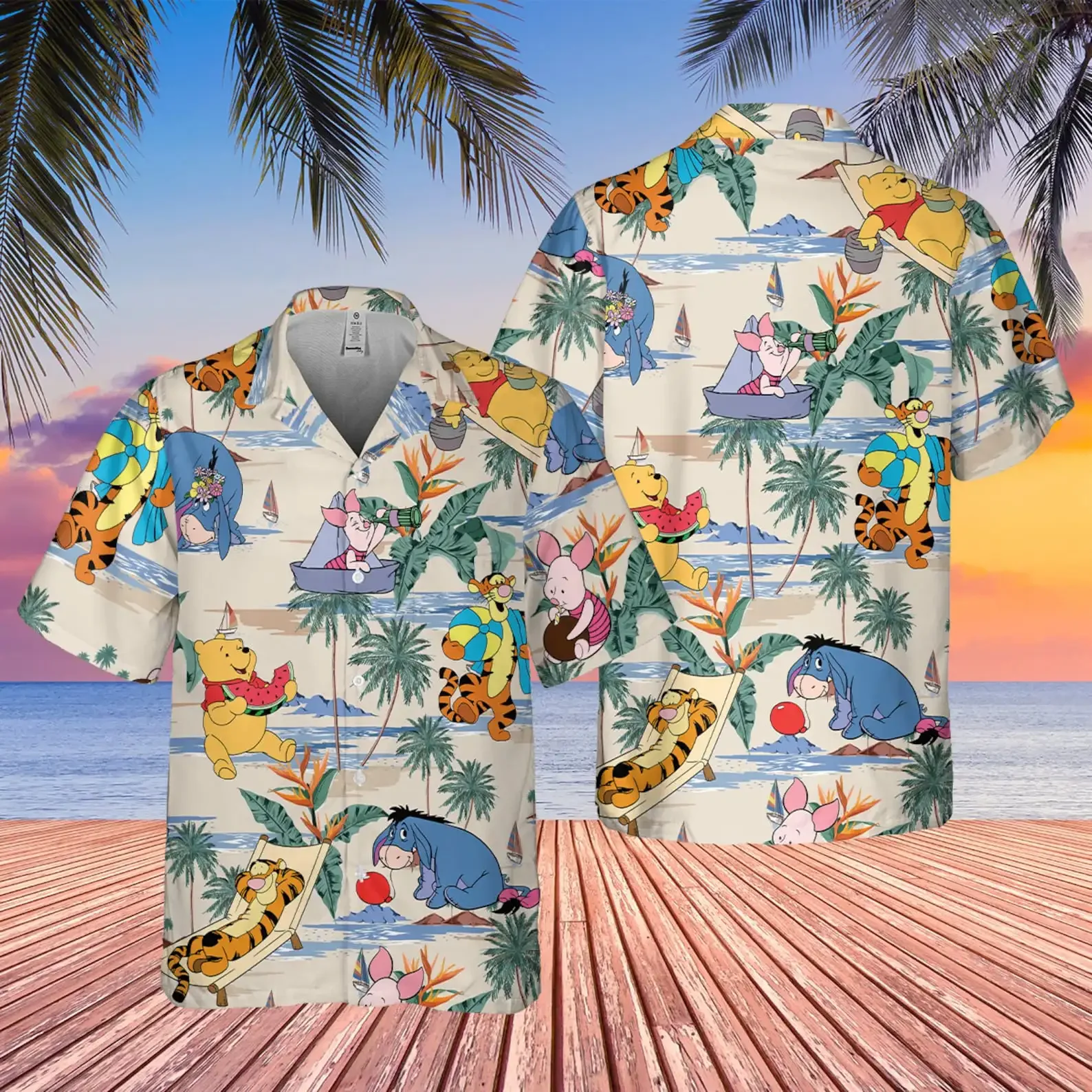 Camisas hawaianas de Disney Eeyore para hombres y mujeres, camisas de manga corta para niños, camisas hawaianas de Disney, camisas de playa de Winnie The Pooh