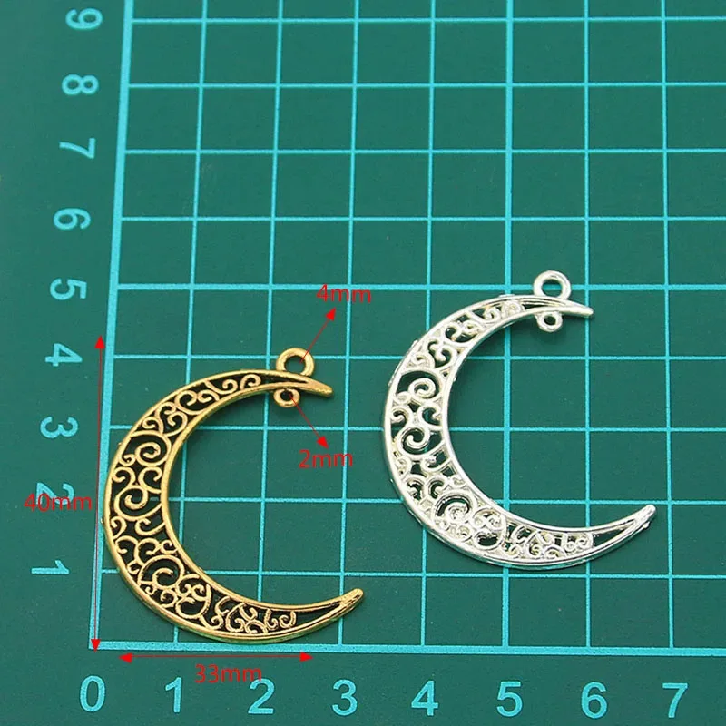 10Pcs 33*40mm 9 Color Hollow Moon Charm Metal Christmas Wedding Pendant For DIY Necklace Bracelet Earrings Bag Jewelry Making
