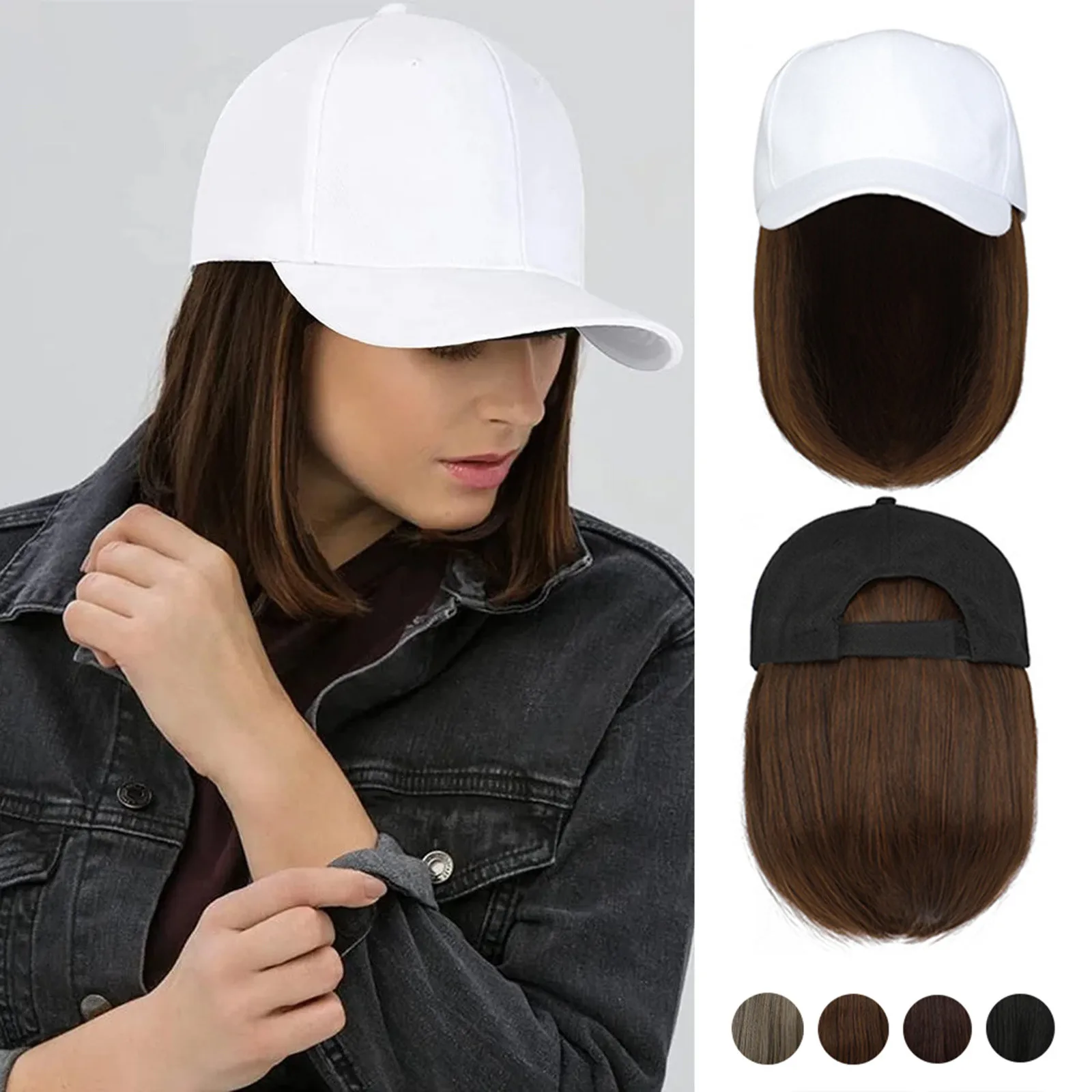 1pc Hat Synthetic Baseball Wig Bob Wig Black Hat Wigs Cap With Hair Naturally Connect Bob Hair Baseball Cap Adjustable