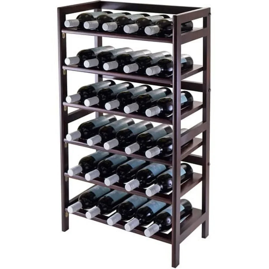 

Antique Walnut Finish 30Bottle Wine Display Rack for Home Bar Living Room or Dining Area Elegant Storage Solution with Premium