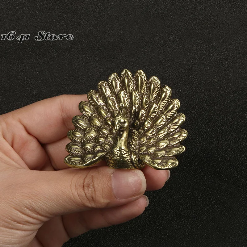 1pc Brass Peacock Statue Vintage Animal Figurine Tabletop Decoration Crafts Home Decor