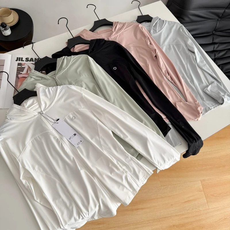 

Solid Thin Zipper Long-Sleeved Hooded Female Summer Women Sunscreen Jacket Casual Outdoor Sport Breathable Hoodie Shirts