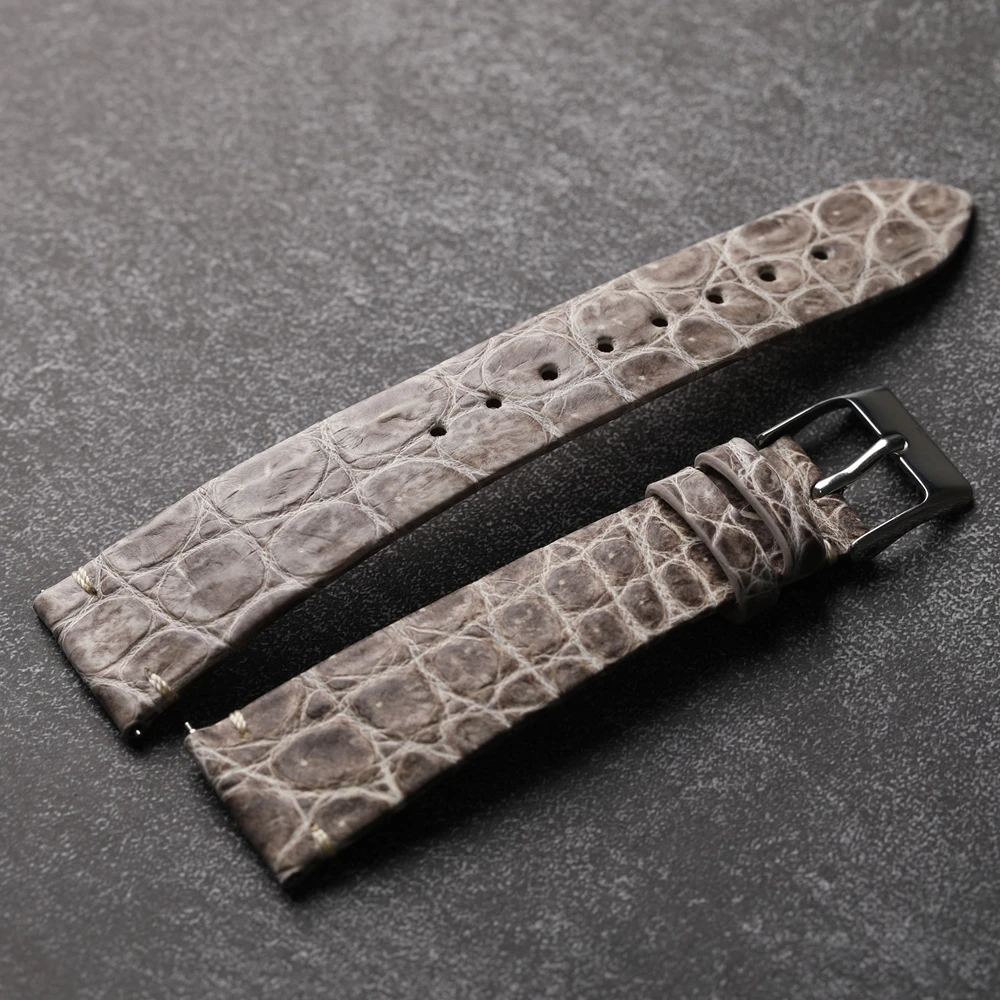 Handmade ultra-thin crocodile leather strap with vintage men\'s bracelet.18 19 20MM Gray Soft Thin Quick Release