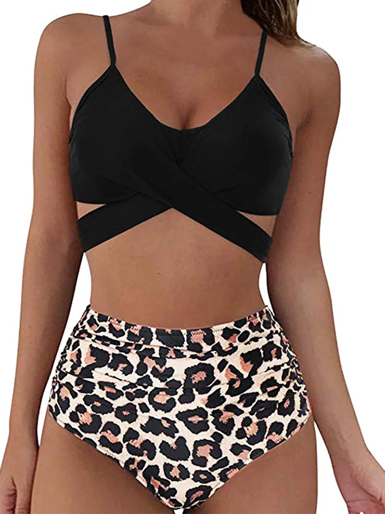 

Сексуальный раздельный купальник с леопардовым принтом, пляжный бразильский бикини 2026, всесезонный комплект из двух частей с открытой спиной