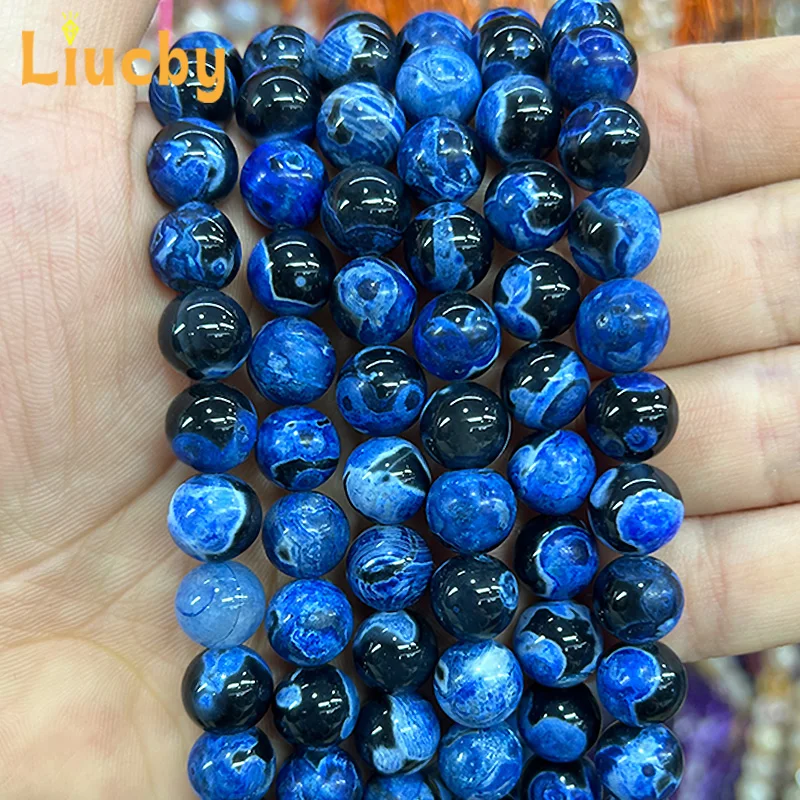 Natural Stone Dark Blue Fire Agates Gemstone Beads For Jewelry Making DIY Women's Earrings Accessories 15' Wholesales 6/8/10mm