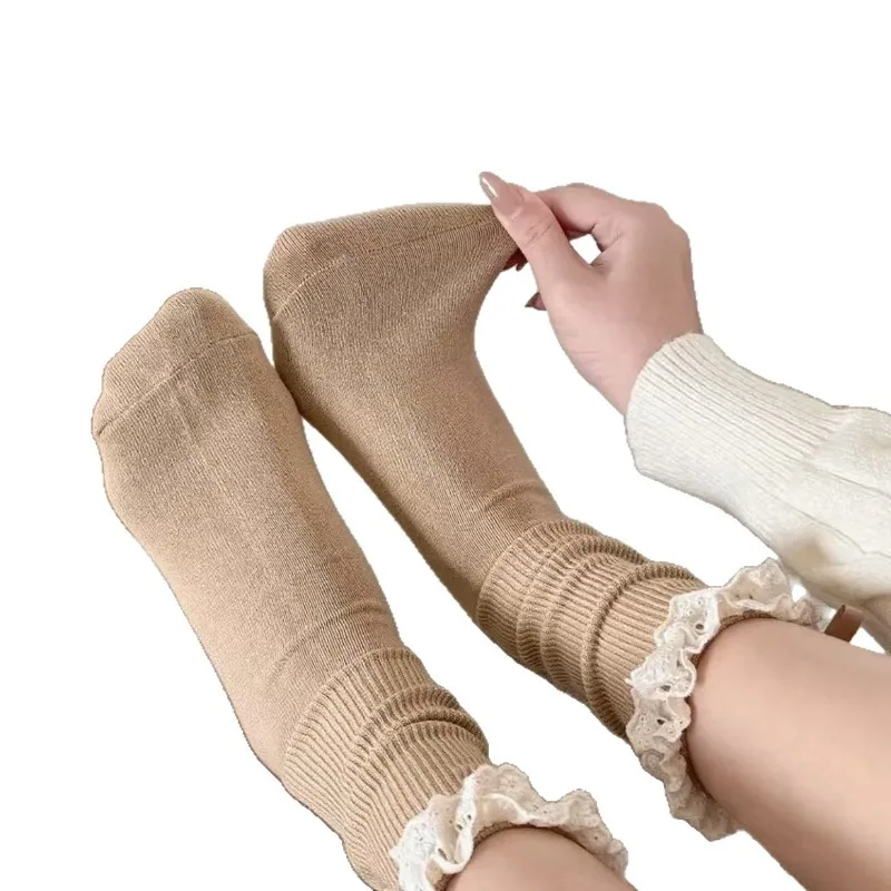 5足組 多用途 ホワイトレース レディース 春秋スタイル ミッドチューブソックス 蝶結び付き カレッジスタイル レディースソックス