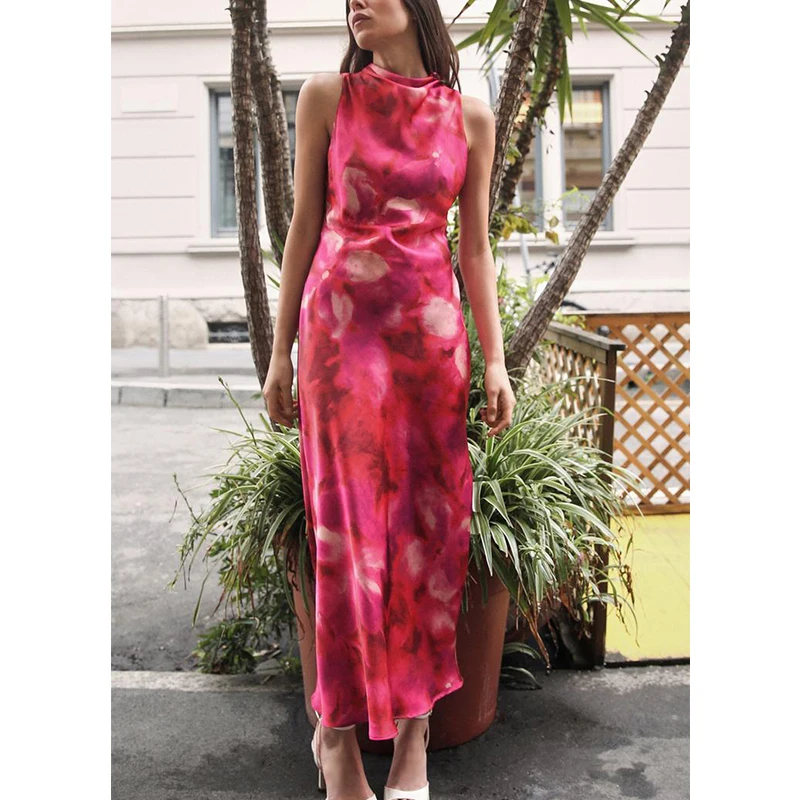 Gonna a trapezio a vita alta con colletto drappeggiato Svel Midi Dr con stampa in raso di seta da donna primavera estate nuovo arrivo