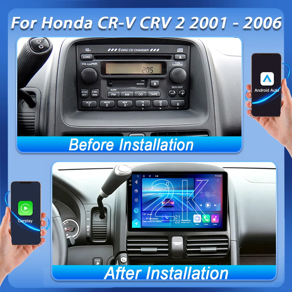 9 Inch For Honda CR-V CRV 2 2001 2002 2003 2004 2005 2006 Android Auto Car Radio 8 Core Touch Screen Intelligent Car Systems 2K