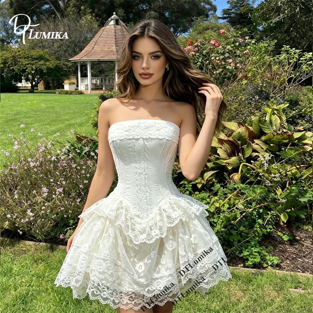 Corset Mini Wedding Dress Tiered Lace Multi Layer Bridal Gown Sweetheart Customized Boho Garden Party Dress Honeymoon Dress