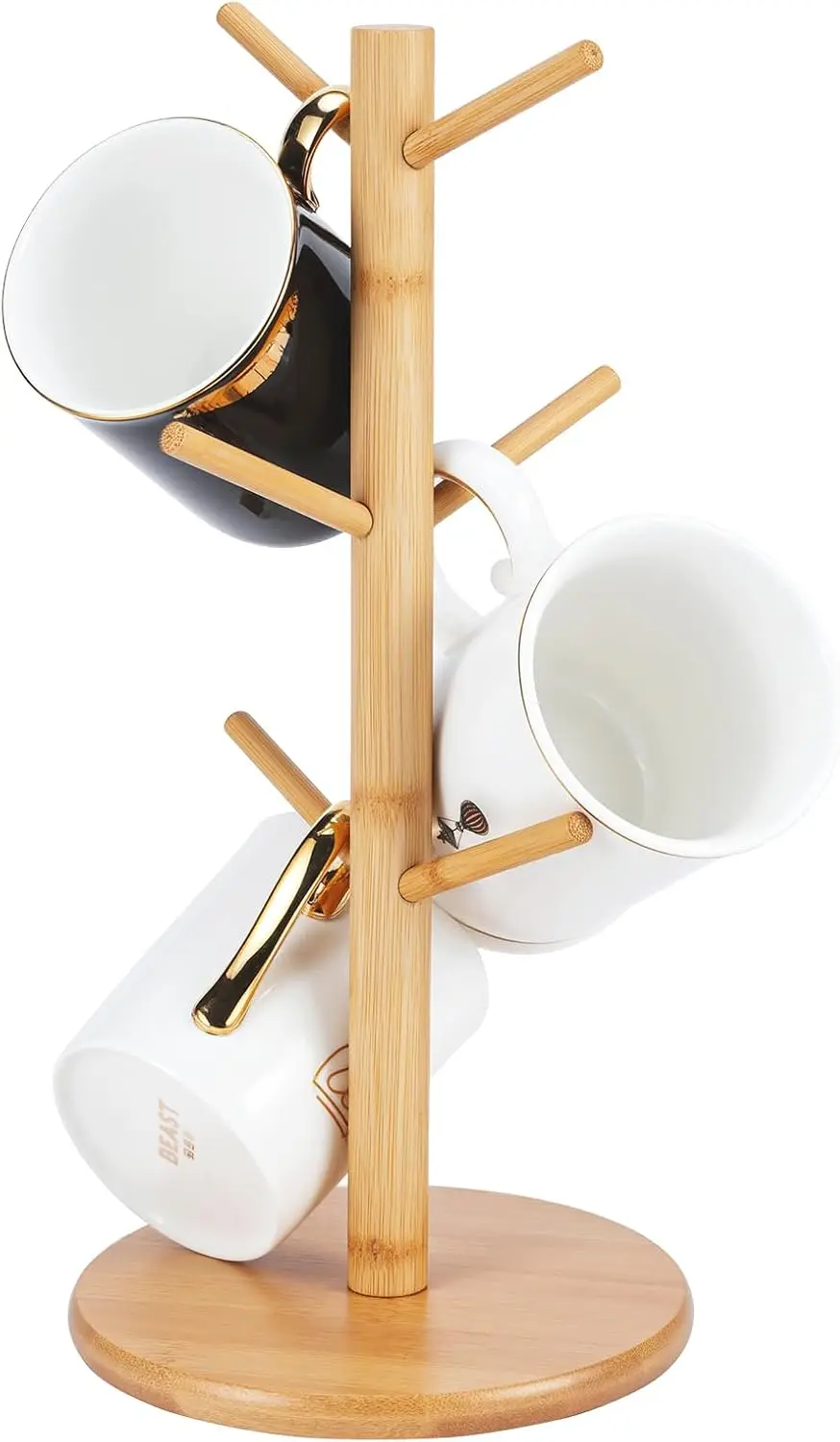 

Bamboo Mug Tree Holder, 6 Hooks, Non-Slip, for Counter
