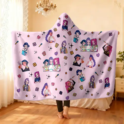 K-Pop Demon Hunters Printed Flannel Hoodie Wearable Cloak Blanket Soft And Warm Multi Size Napping And Leisure Blanket