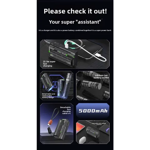 Новый портативный быстрый зарядный блок Mecha Magazine Powerbank 22.5W с съемными сменными аккумуляторами емкостью 10000-30000 мАч для iPhone и Android