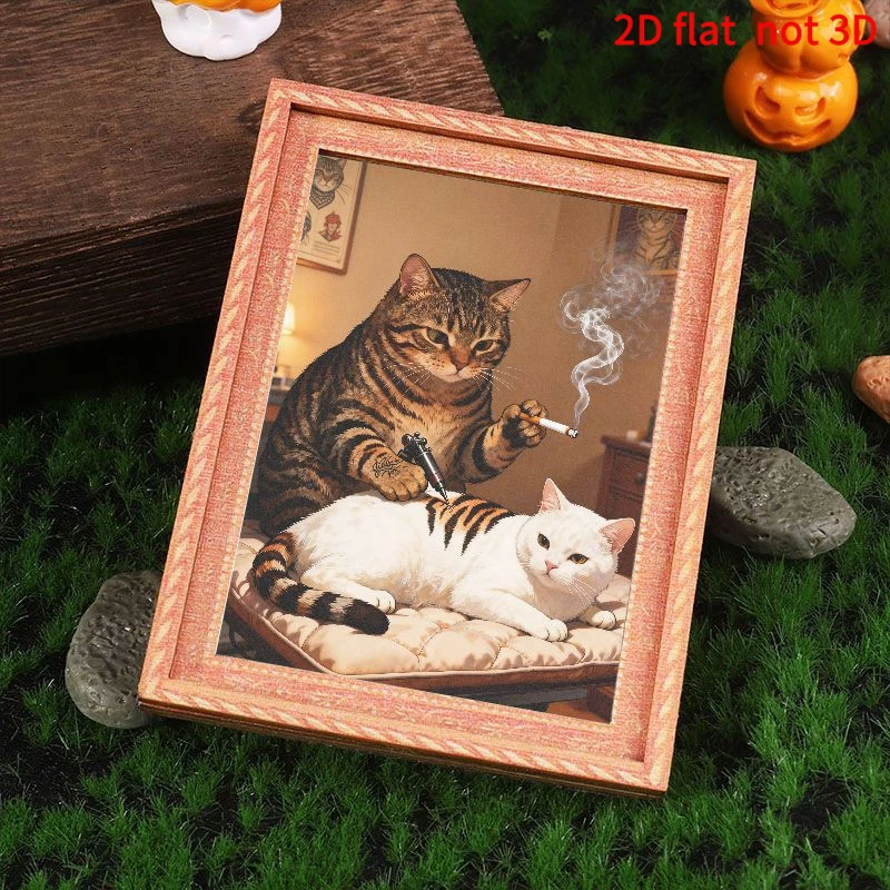Lustiger Tattoo-Katzen-Kühlschrankmagnet, Vintage gerahmter Meme-Kunst-Magnetaufkleber für Küchenkühlschrank und Heimdekoration – Detail 5
