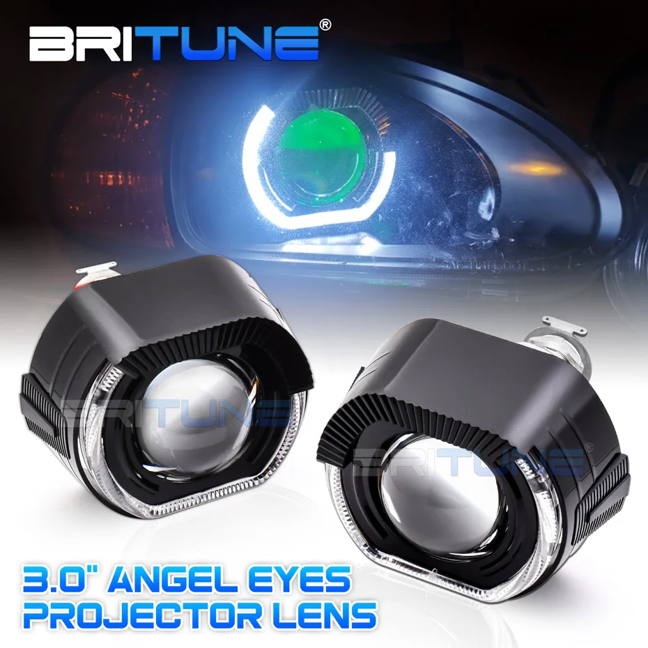 Lentes de faros Bi-xenon de 3 pulgadas con proyector de ojos de ángel y demonio LED negros, lupas Bi-xenon para faros, ajuste de faros H1 H7 H4, anillos de halo LED deportivos, accesorio de luces de coche, retrofit