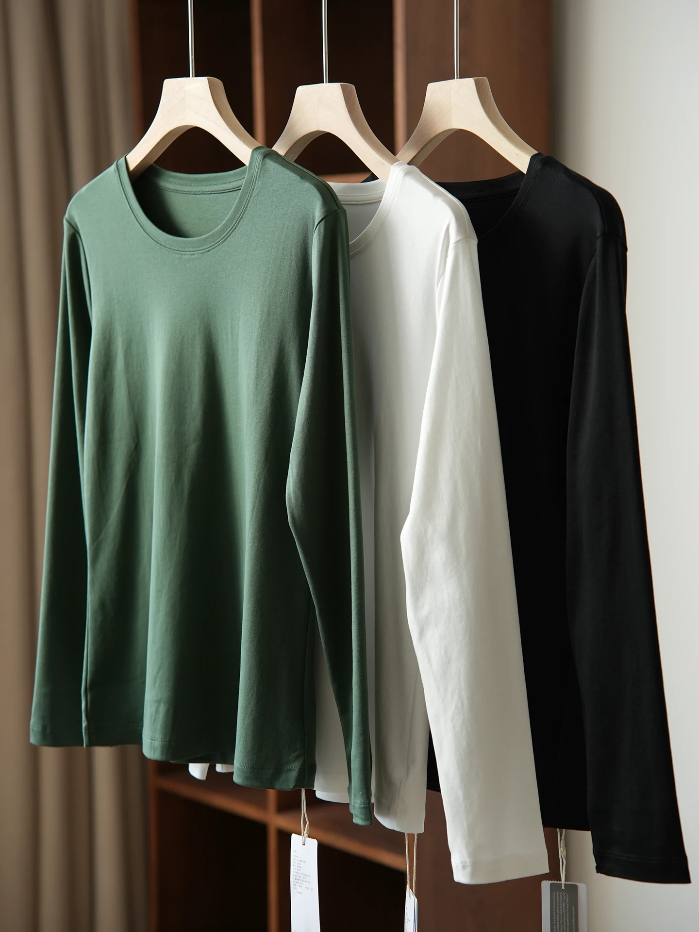 

Футболка из чистого хлопка с длинным рукавом и круглым вырезом, женская, повседневная, удобная, дышащая, весенняя мода, одежда из интернет-магазина