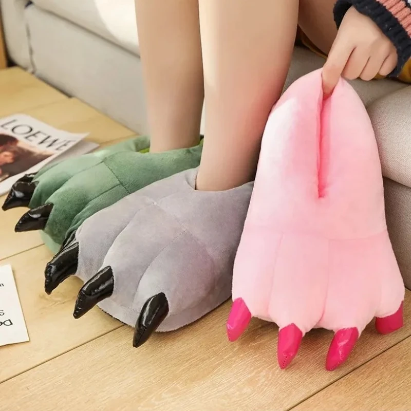 

Kids Hallowee Winter Warm Soft Indoor floor Slippers Boy Girl Children Home Shoes Paw Animal Cosplay Dinosaur Claw Plush pantufa