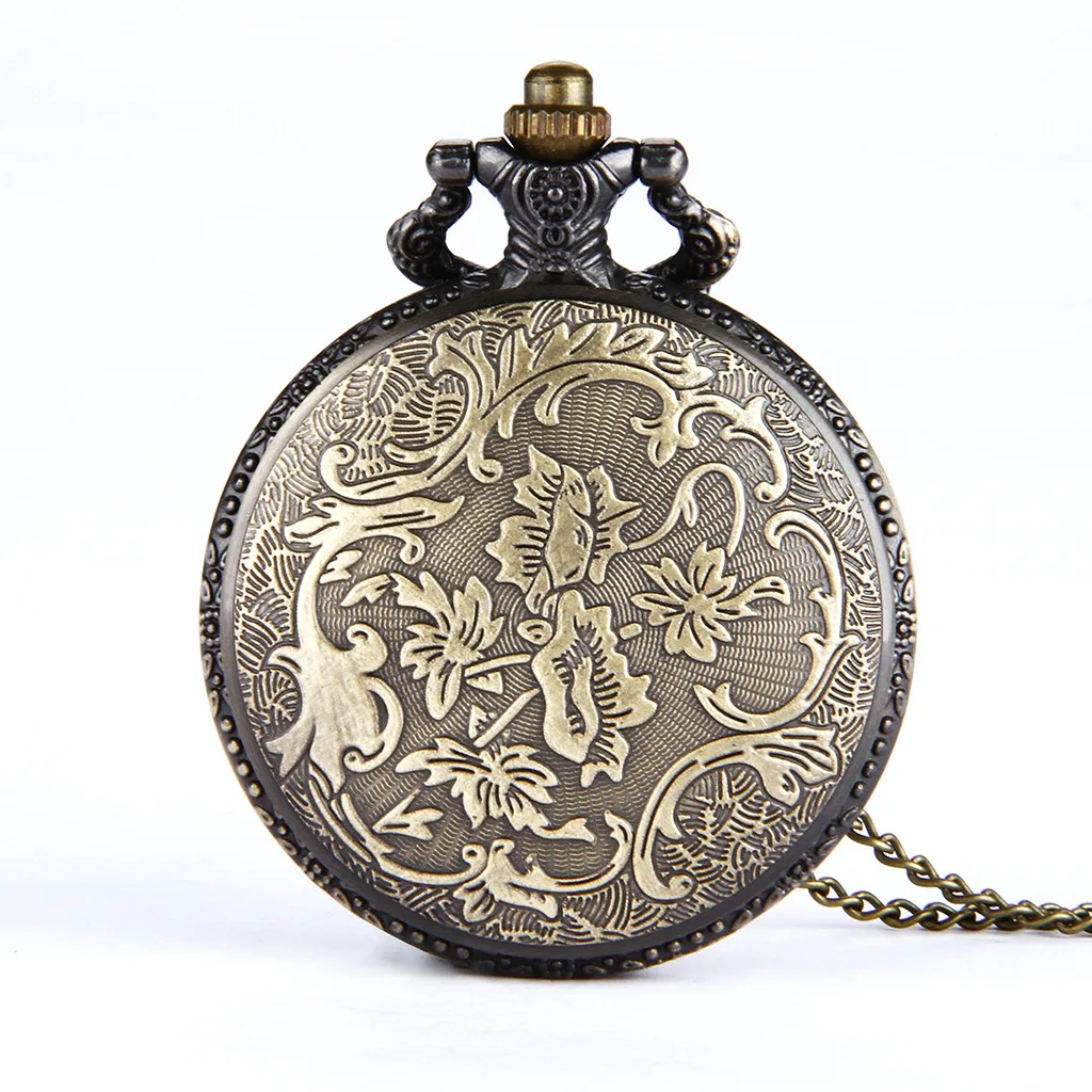 Vintage Luxury Buddha Patterned Carving Quartz Pocket Watch for Men Ladies Laser Engraved Fob Chain Bronze Clock for Collection