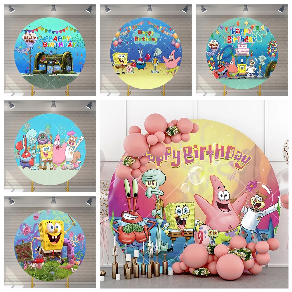 Cartoon SpongeBob SquarePants Round Background Customized Children Happy Birthday Party Baby Shower Decoration Photography Props