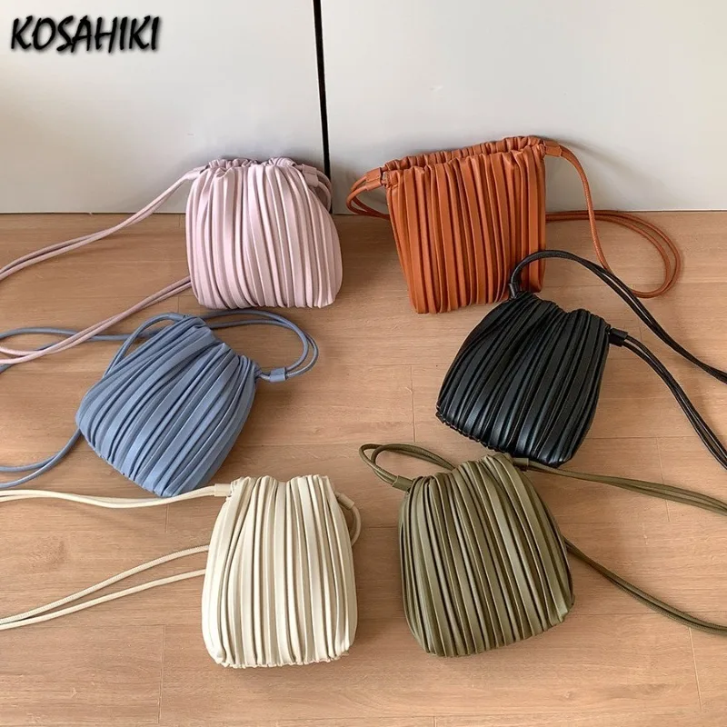 

Pu Leather Chic Pleated Women's Handbags Luxury Design Y2k Aesthetic Shoulder Crossbody Bag Vintage Casual Mini Cellphone Bags