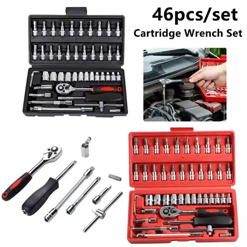 New 46-piece Socket Wrench Toolbox Auto Repair Team Wrench Xiaofei Ratchet Wrench Set Household Repair Tools
