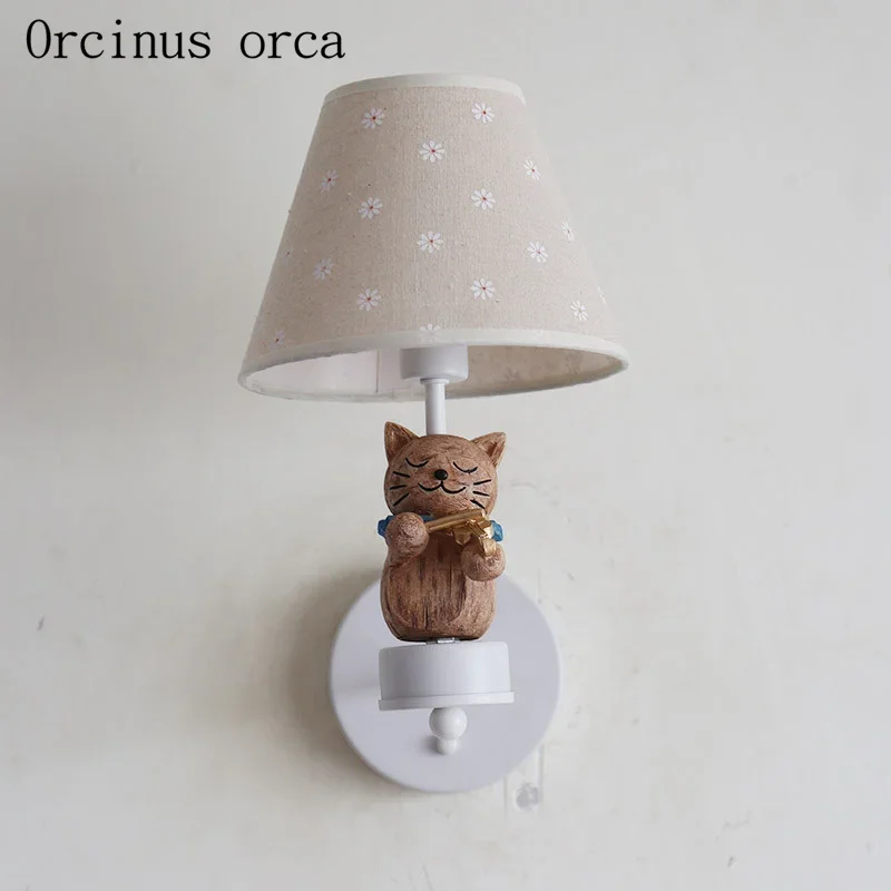 American cartoon kitten wall lamp children's room boys and girls bedroom modern minimalist creative animals LED wall lamp