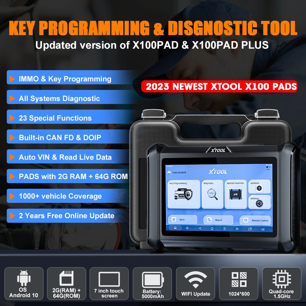 XTOOL X100 PADS Auto Key Programmer Built-in CAN FD DOIP X100PAD PLUS Car Diagnostic Tools X100 PAD Immobilizer 23 Services