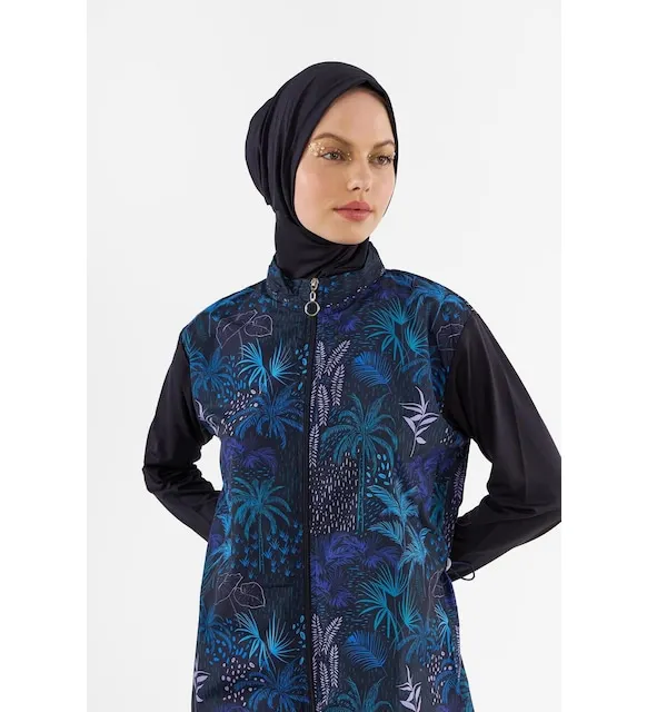 NBB navy blue leaf pattern hijab swimsuit